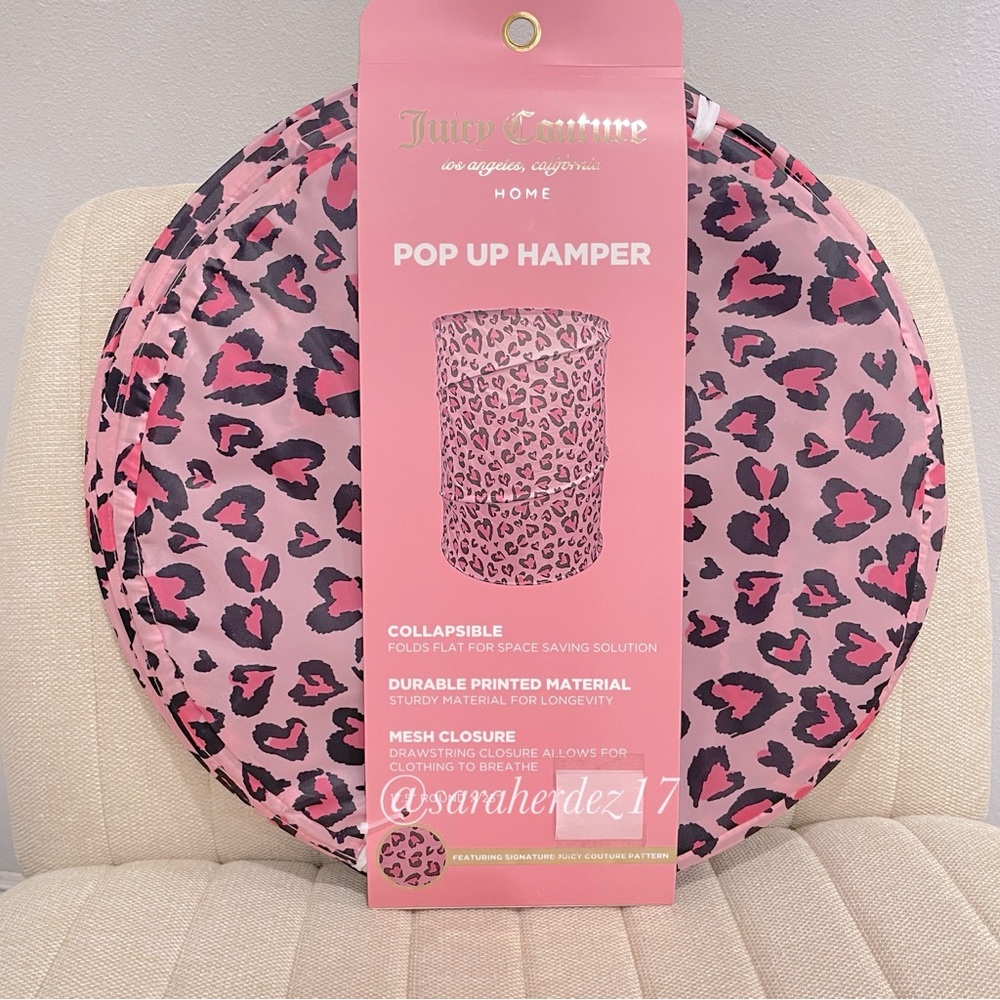 NEW Juicy Couture‎ Pink Heart Leopard Pop Up Laundry Hamper Collapsible Y2K Home